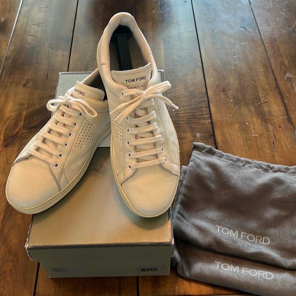 Tom Ford White Leather Low-Top Sneakers